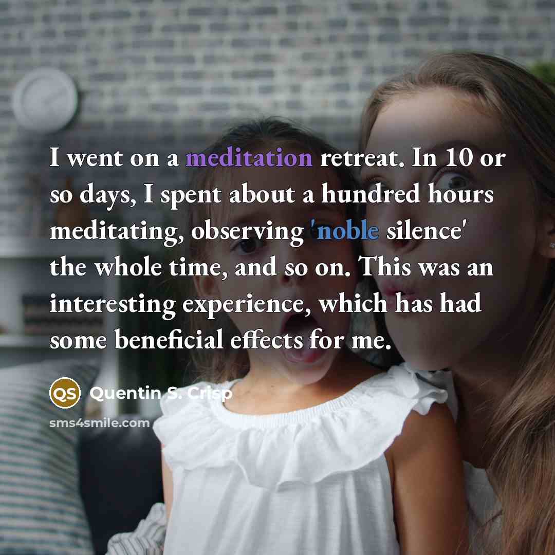 “I went on a meditation retreat. In 10 or so…” quote by Quentin S. Crisp