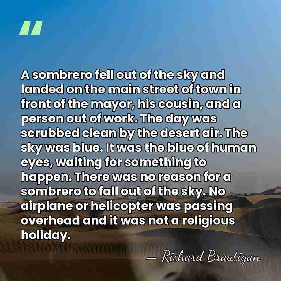 A sombrero fell out of the sky and landed on the main&hellip; - Richard Brautigan