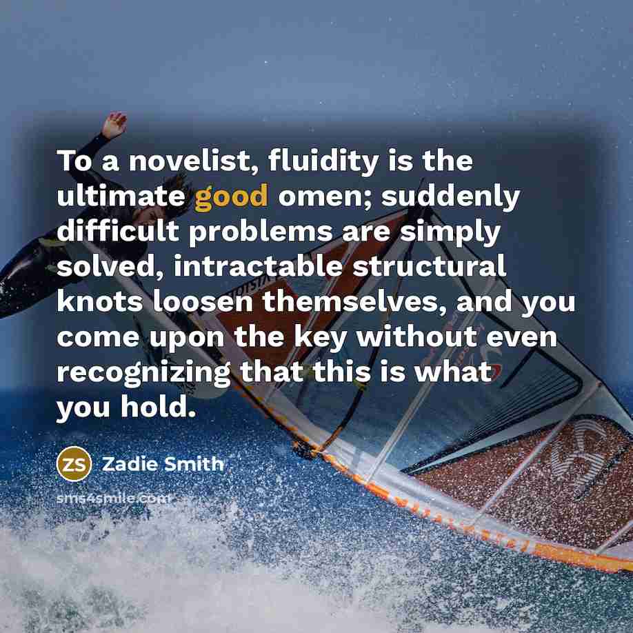 “To a novelist, fluidity is the ultimate good omen; suddenly…” quote by Zadie Smith