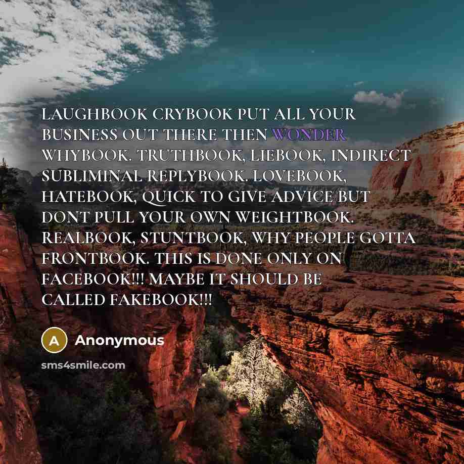 “LAUGHBOOK CRYBOOK PUT ALL YOUR BUSINESS OUT THERE THEN WONDER…” quote by Anonymous