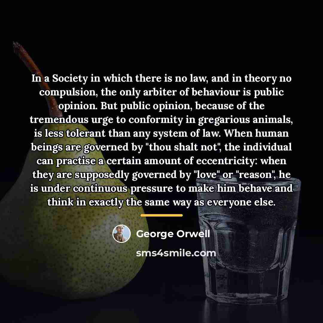 “In a Society in which there is no law, and…” quote by George Orwell