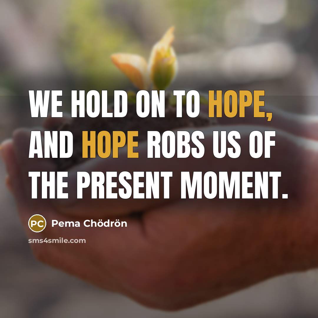 “We hold on to hope, and hope robs us of the present moment.” quote by Pema Chodron