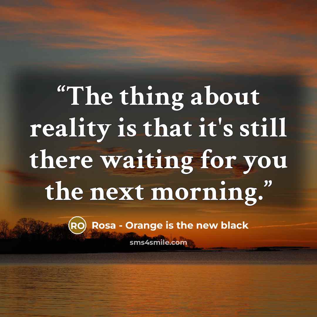 “The thing about reality is that it's still there waiting for you the next morning.” quote by Rosa - Orange is the new black