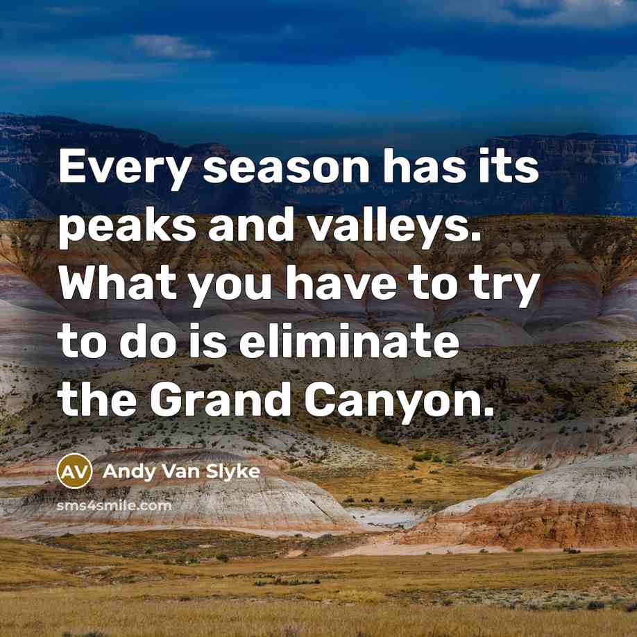 “Every season has its peaks and valleys. What you have to try to do is eliminate the Grand Canyon.” quote by Andy Van Slyke