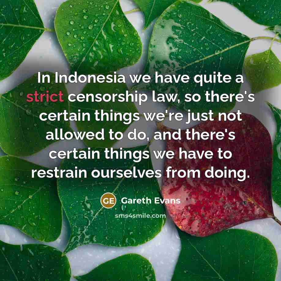 “In Indonesia we have quite a strict censorship law, so…” quote by Gareth Evans