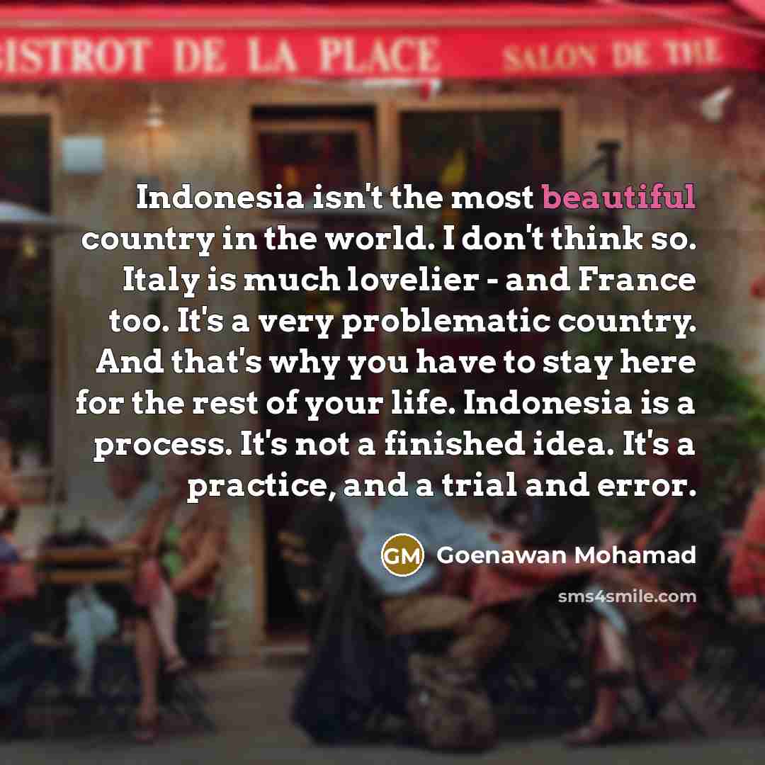 “Indonesia isn't the most beautiful country in the world. I…” quote by Goenawan Mohamad