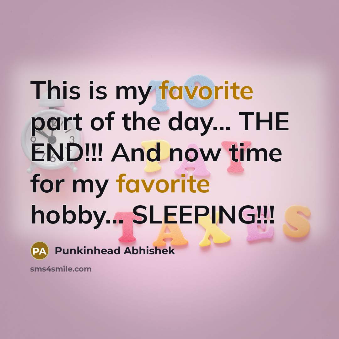 “This is my favorite part of the day... THE END!!! And now time for my favorite hobby... SLEEPING!!!” quote by Punkinhead Abhishek