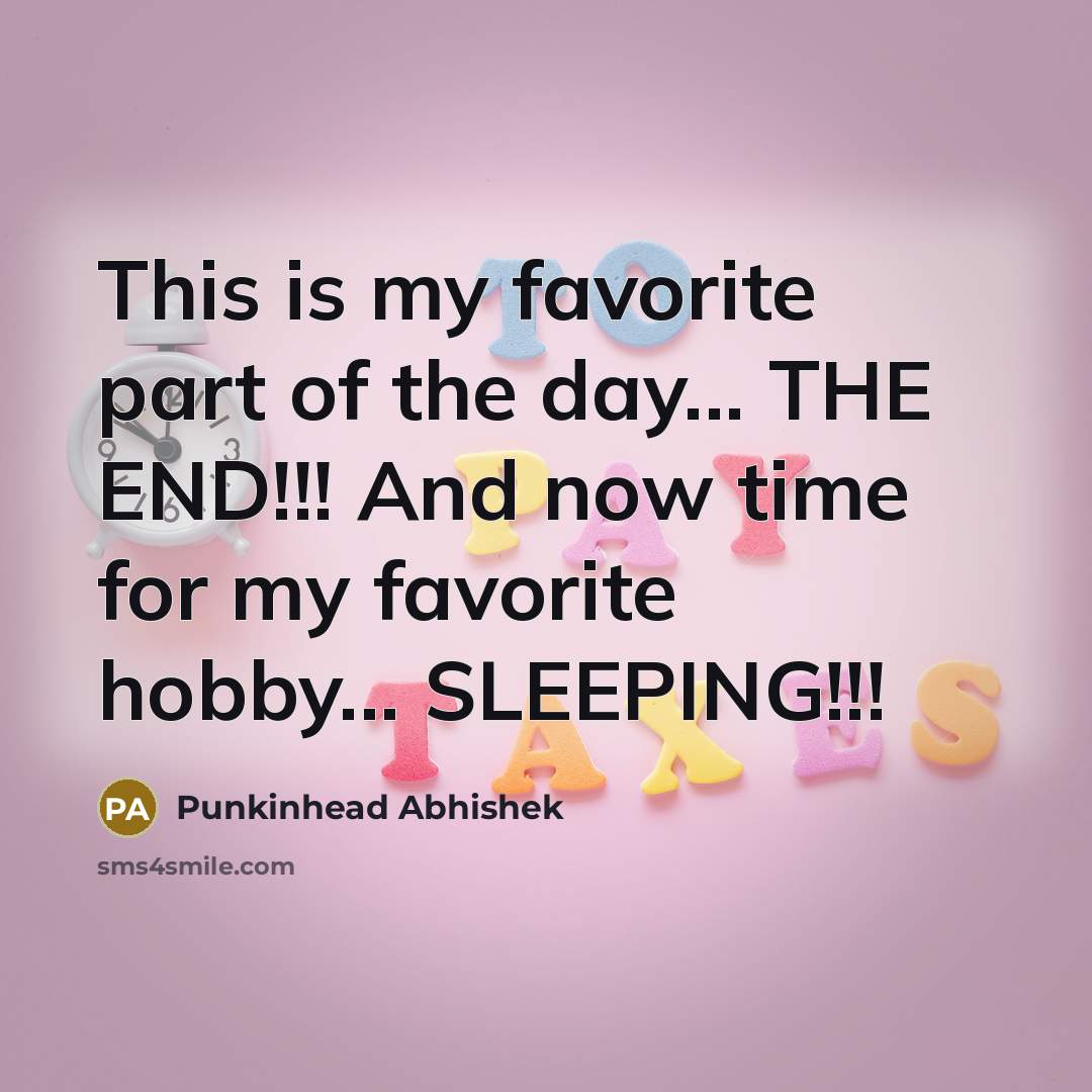 “This is my favorite part of the day... THE END!!! And now time for my favorite hobby... SLEEPING!!!” quote by Punkinhead Abhishek