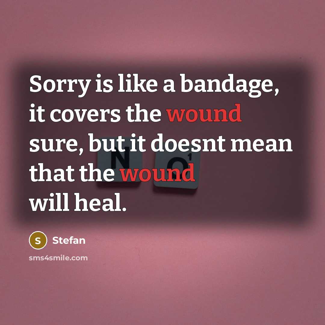“Sorry is like a bandage, it covers the wound sure,…” quote by Stefan