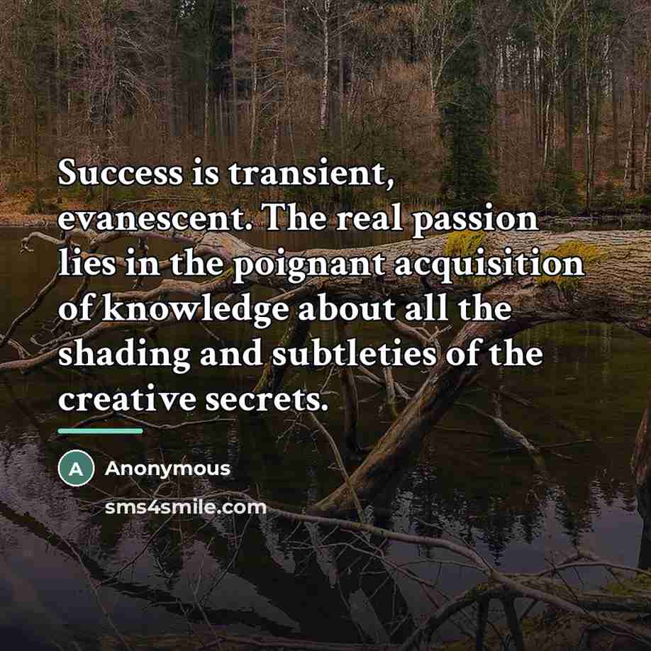 “Success is transient, evanescent. The real passion lies in the…” quote by Anonymous