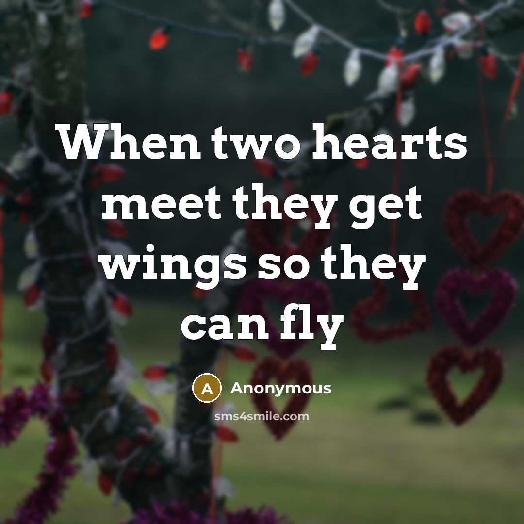 “When two hearts meet they get wings so they can…” quote by Anonymous
