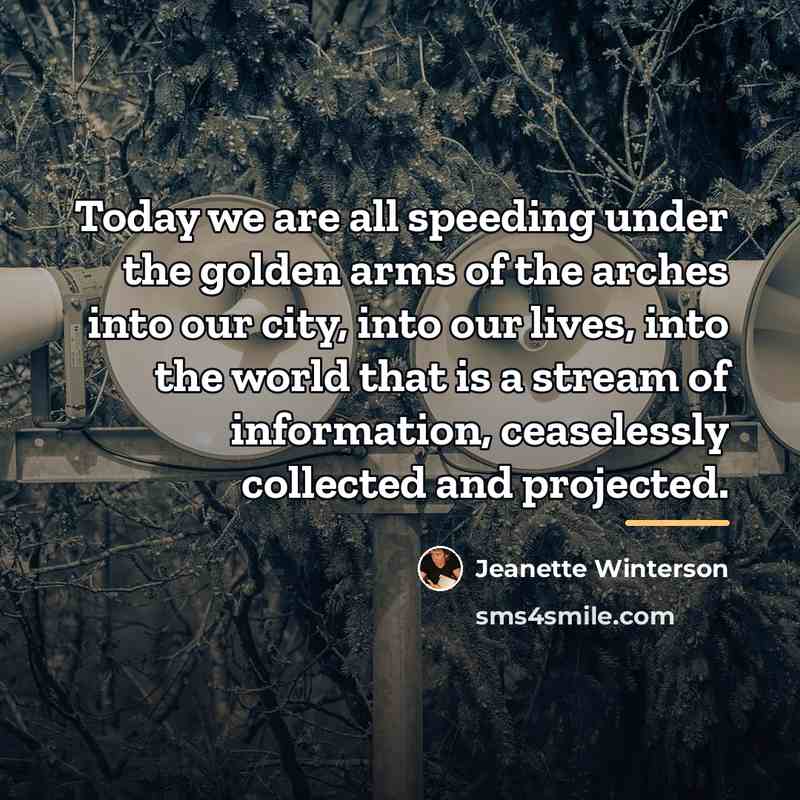 “Today we are all speeding under the golden arms of…” quote by Jeanette Winterson