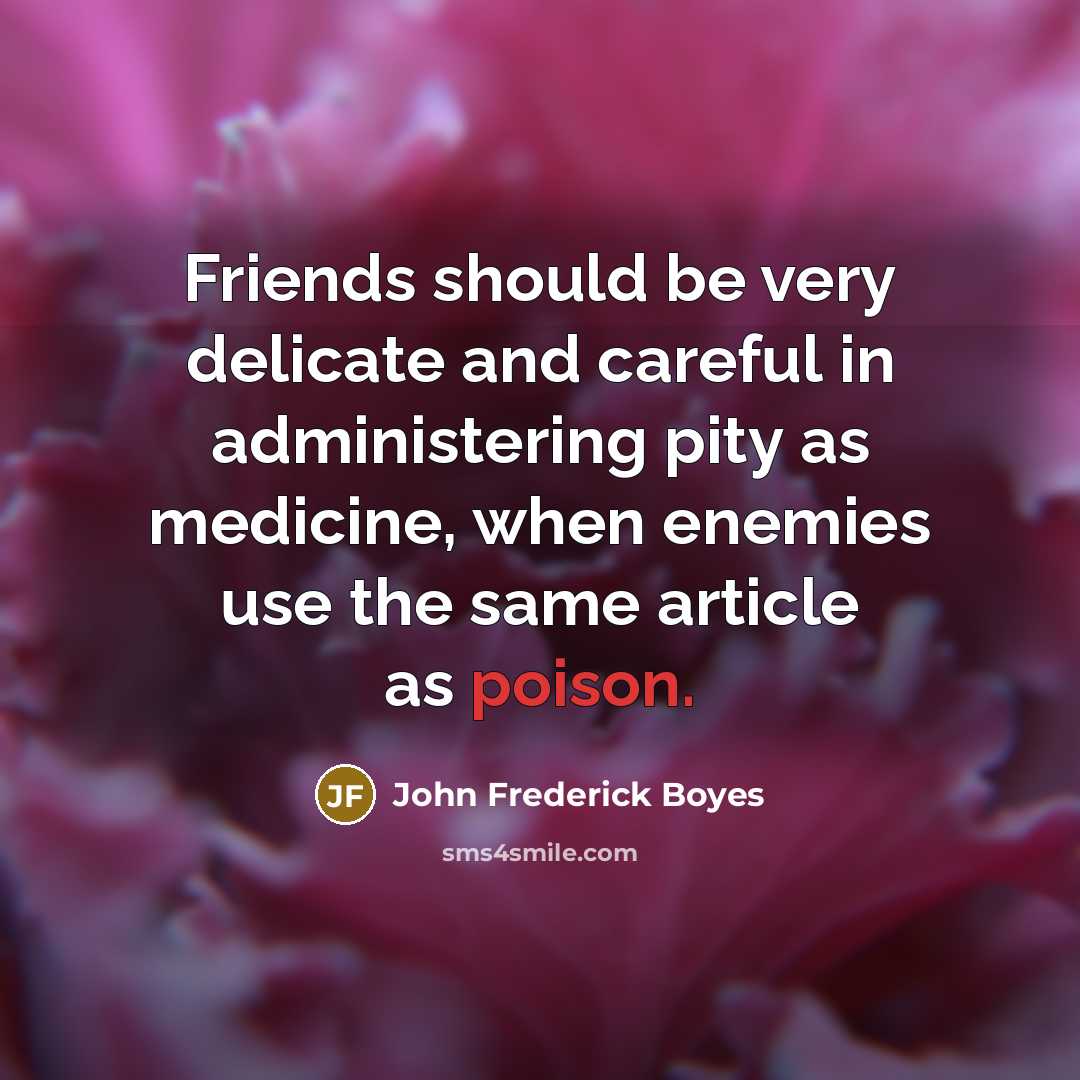 “Friends should be very delicate and careful in administering pity…” quote by John Frederick Boyes