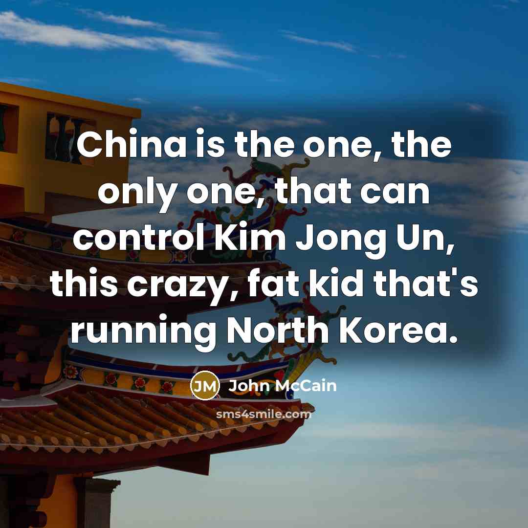“China is the one, the only one, that can control Kim Jong Un, this crazy, fat kid that's running North Korea.” quote by John McCain
