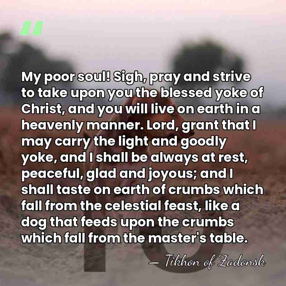 My poor soul! Sigh, pray and strive to take upon you the&hellip; - Tikhon of Zadonsk