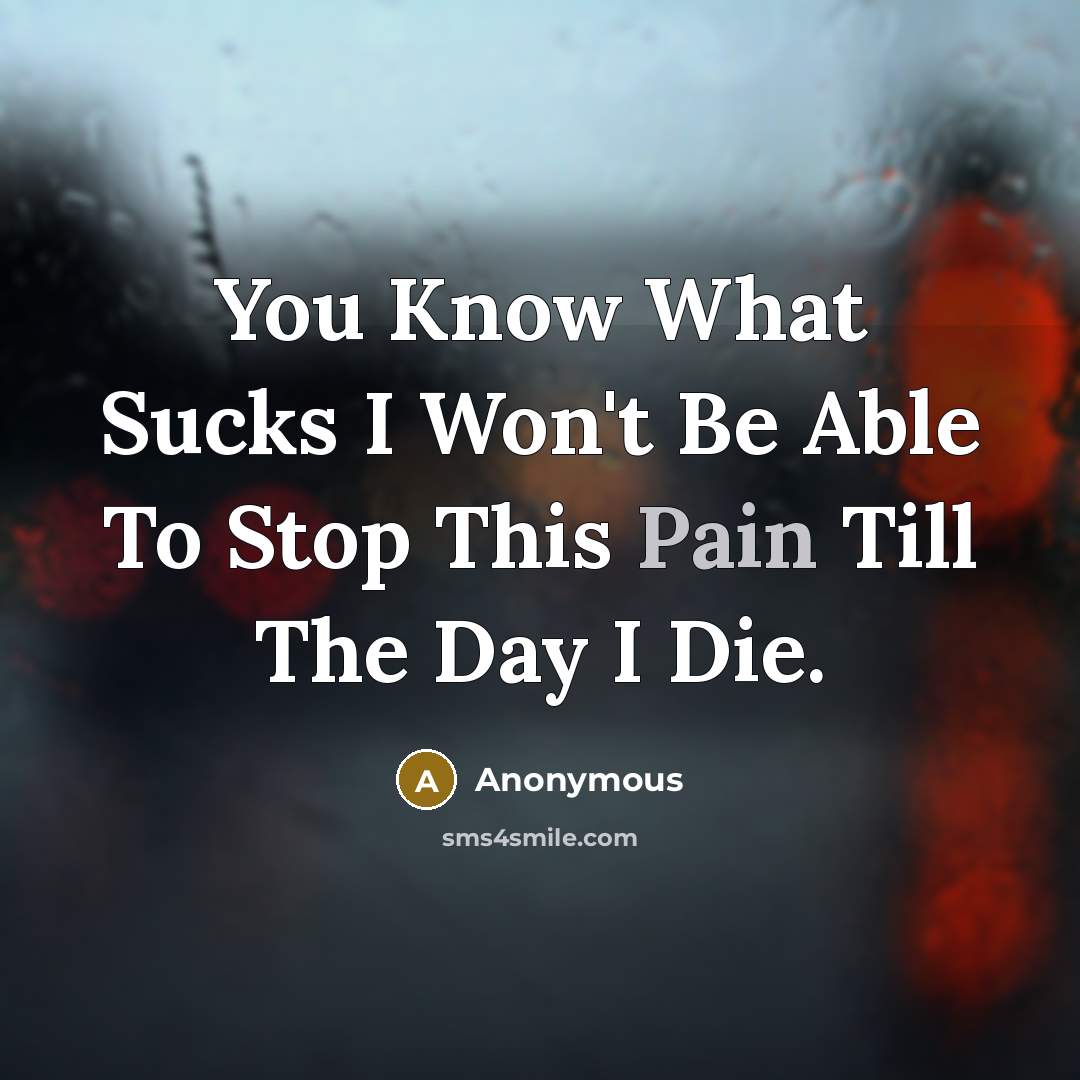 “You Know What Sucks I Won't Be Able To Stop This Pain Till The Day I Die.” quote by Anonymous