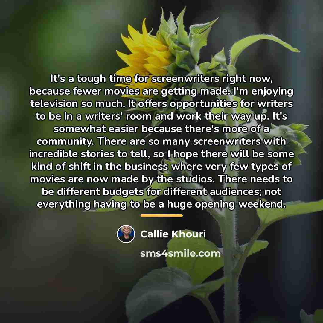 “It's a tough time for screenwriters right now, because fewer…” quote by Callie Khouri
