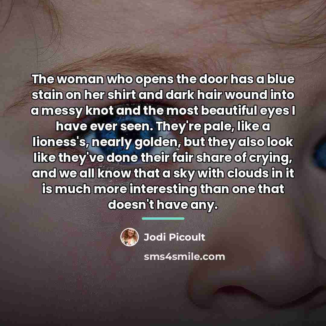 “The woman who opens the door has a blue stain…” quote by Jodi Picoult