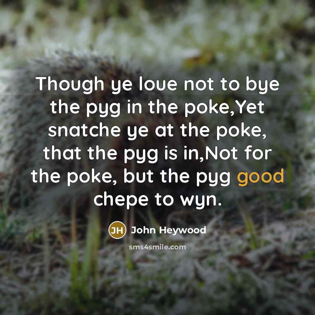 “Though ye loue not to bye the pyg in the…” quote by John Heywood