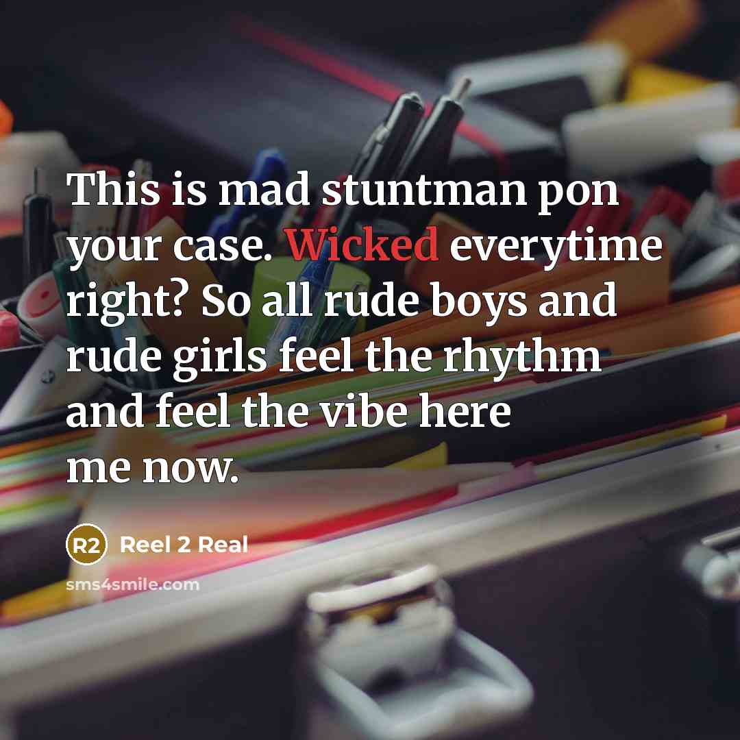 “This is mad stuntman pon your case. Wicked everytime right? So all rude boys and rude girls feel the rhythm and feel the vibe here me now.” quote by Reel 2 Real