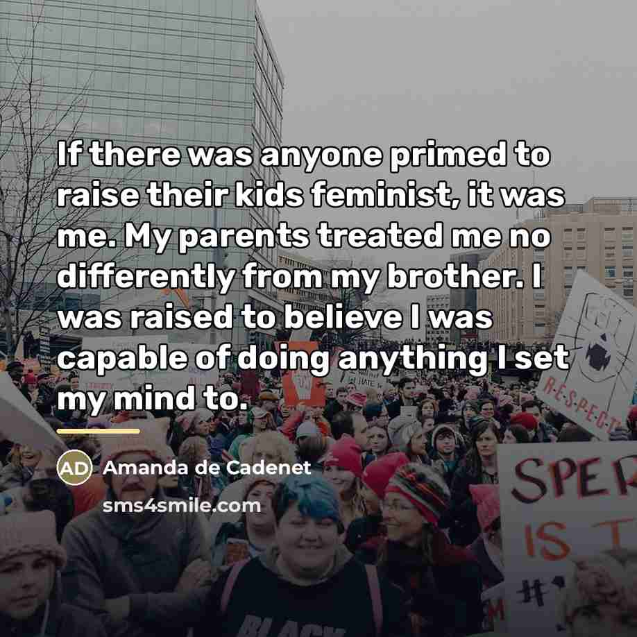 “If there was anyone primed to raise their kids feminist,…” quote by Amanda de Cadenet