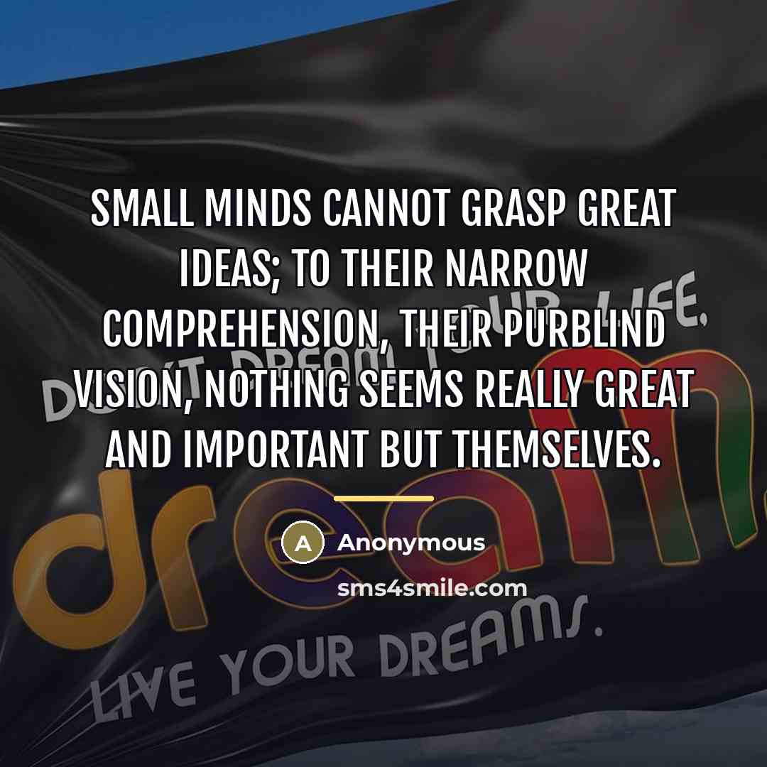“Small minds cannot grasp great ideas; to their narrow comprehension,…” quote by Anonymous