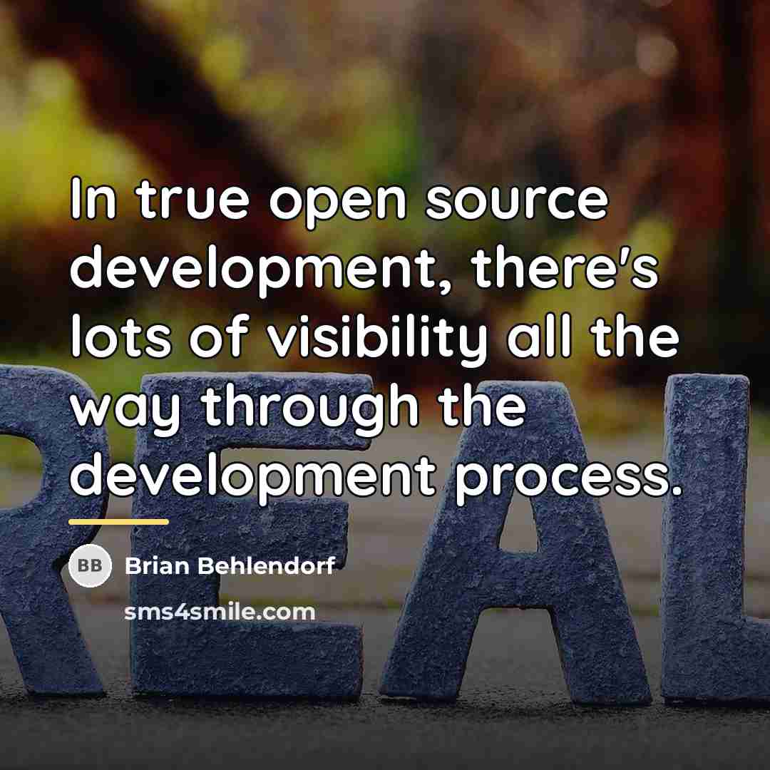 “In true open source development, there's lots of visibility all…” quote by Brian Behlendorf