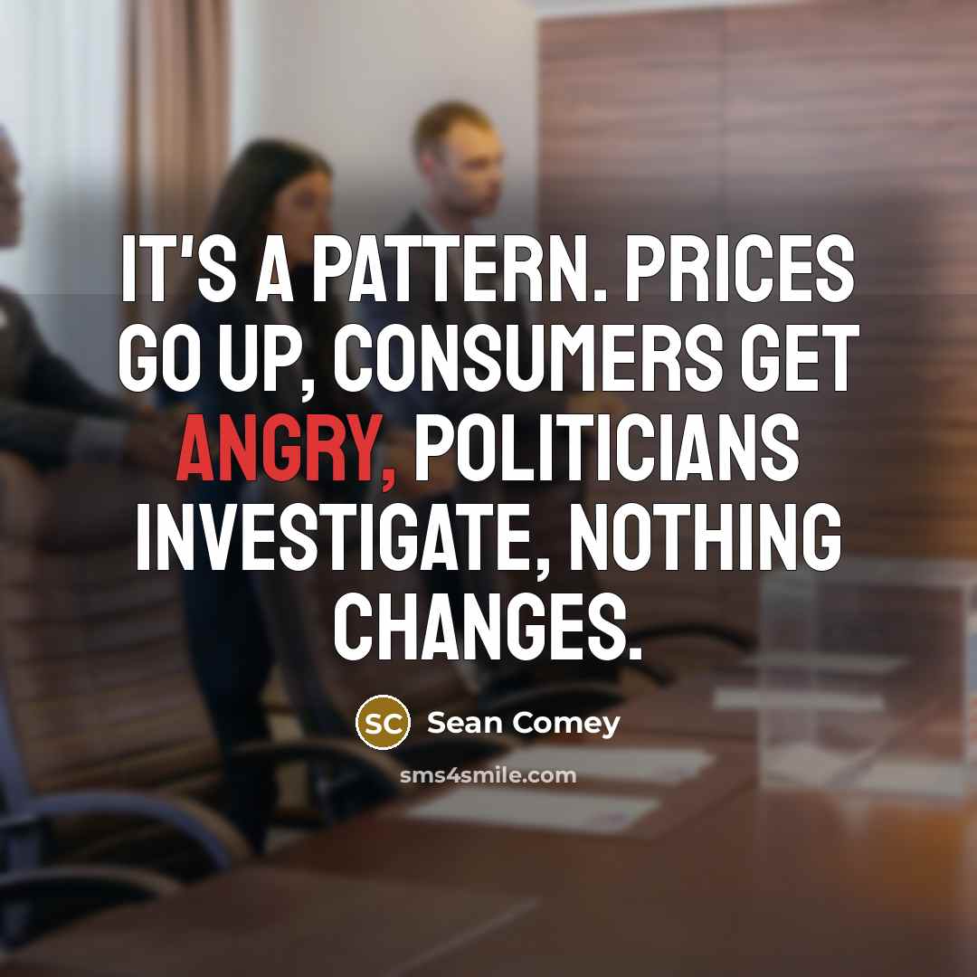 “It's a pattern. Prices go up, consumers get angry, politicians investigate, nothing changes.” quote by Sean Comey