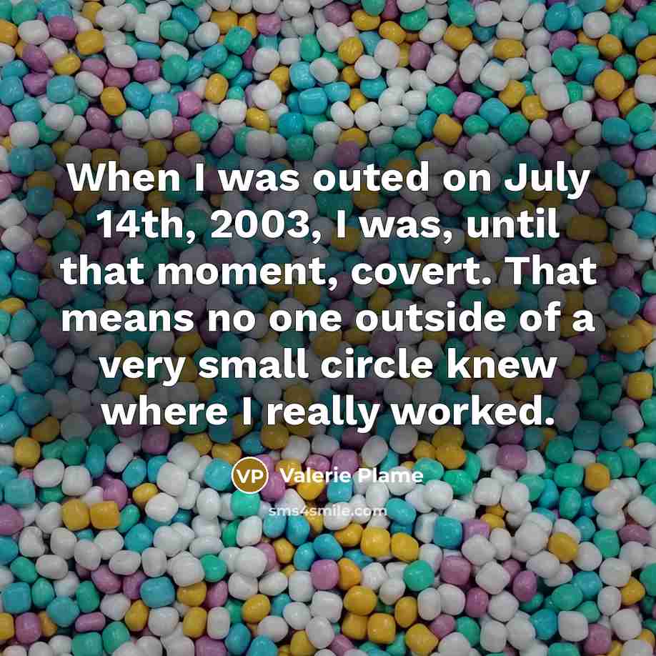 “When I was outed on July 14th, 2003, I was,…” quote by Valerie Plame