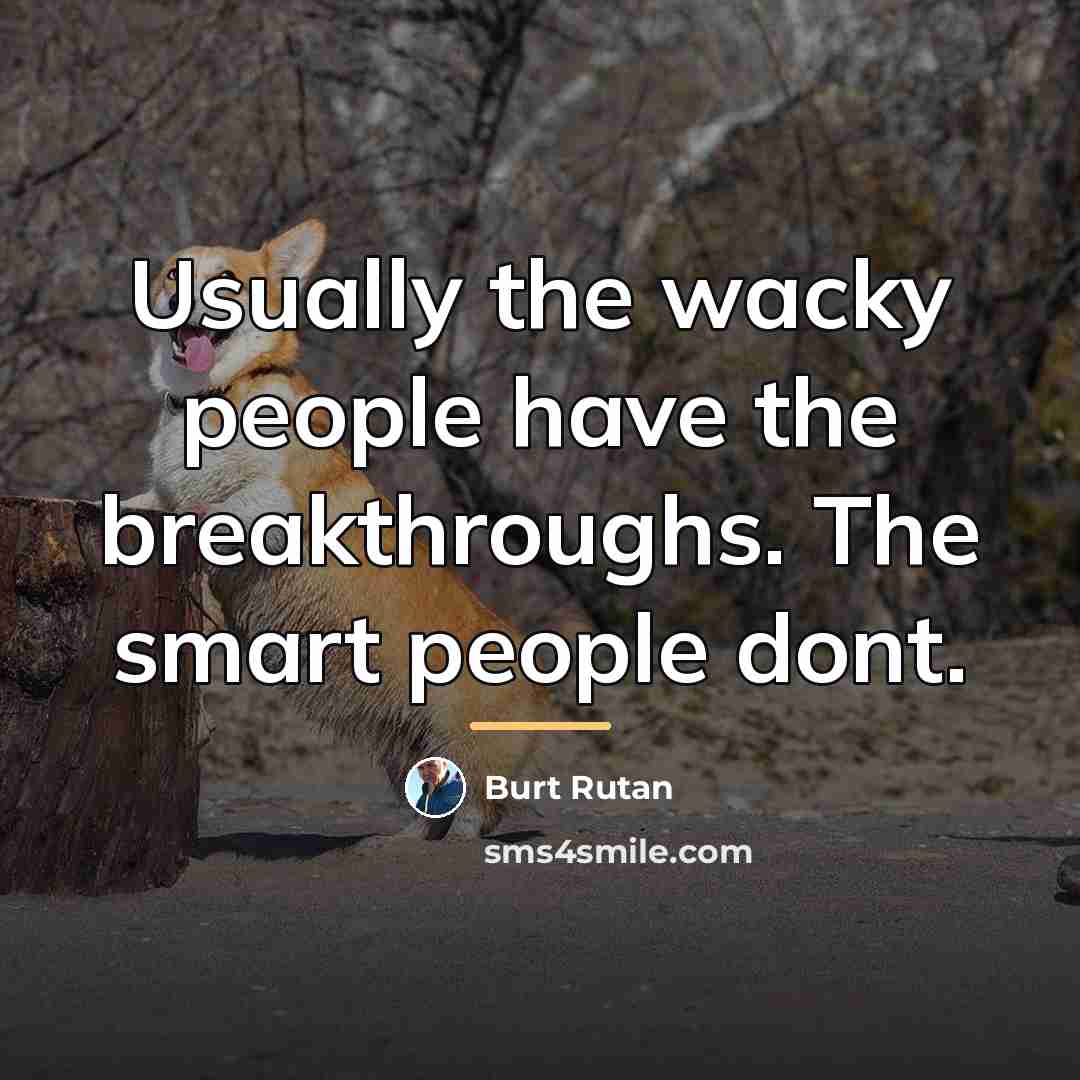 “Usually the wacky people have the breakthroughs. The smart people…” quote by Burt Rutan