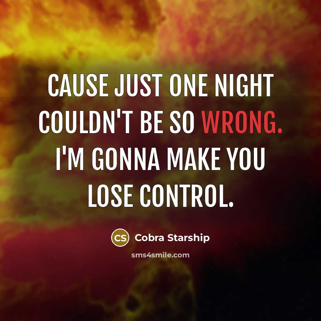 “Cause just one night couldn't be so wrong. I'm gonna make you lose control.” quote by Cobra Starship