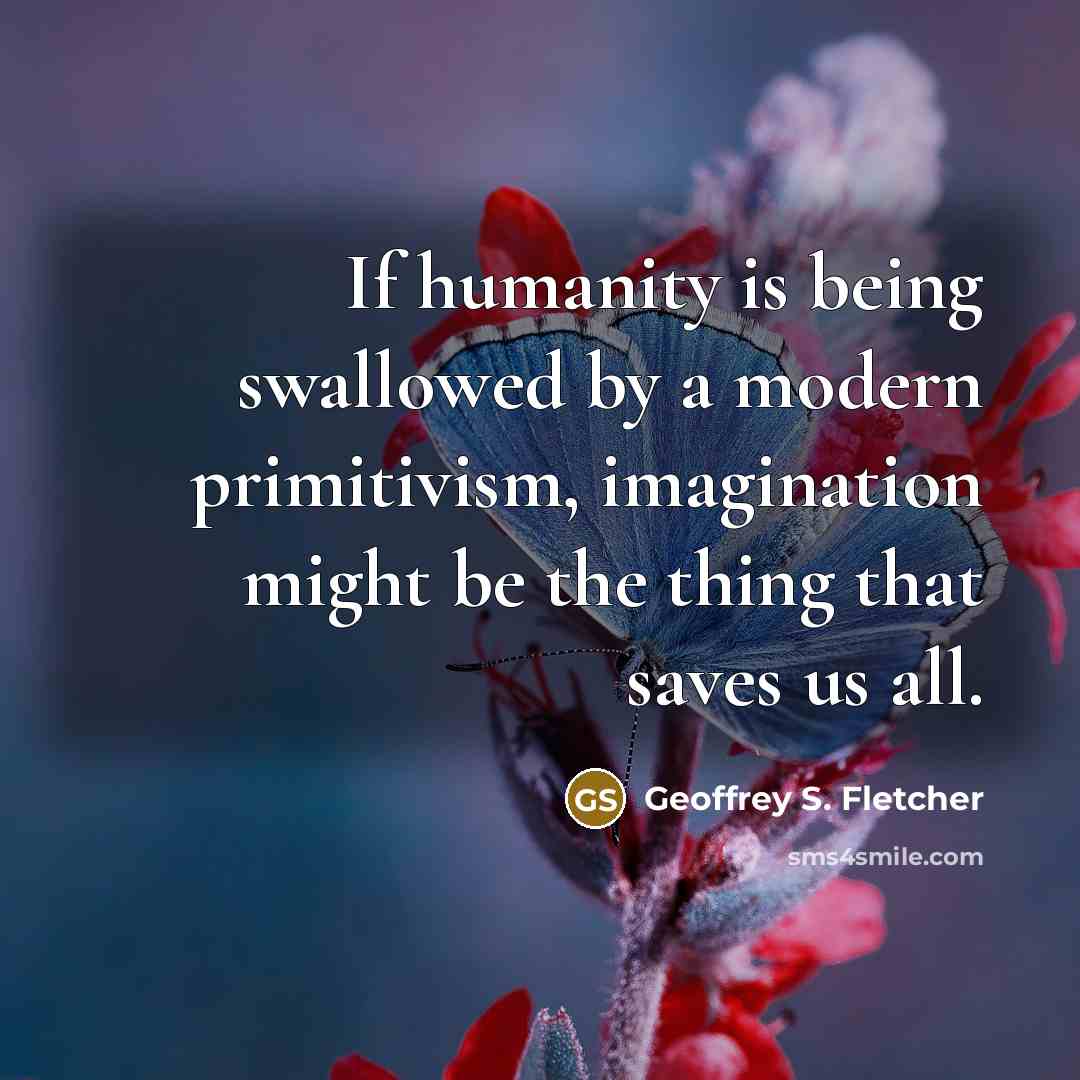 “If humanity is being swallowed by a modern primitivism, imagination…” quote by Geoffrey S. Fletcher