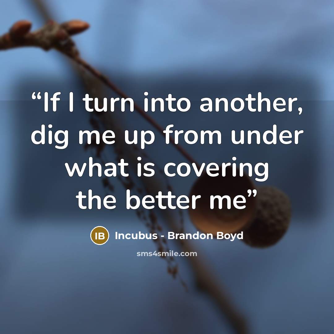 “If I turn into another, dig me up from under what is covering the better me” quote by Incubus - Brandon Boyd