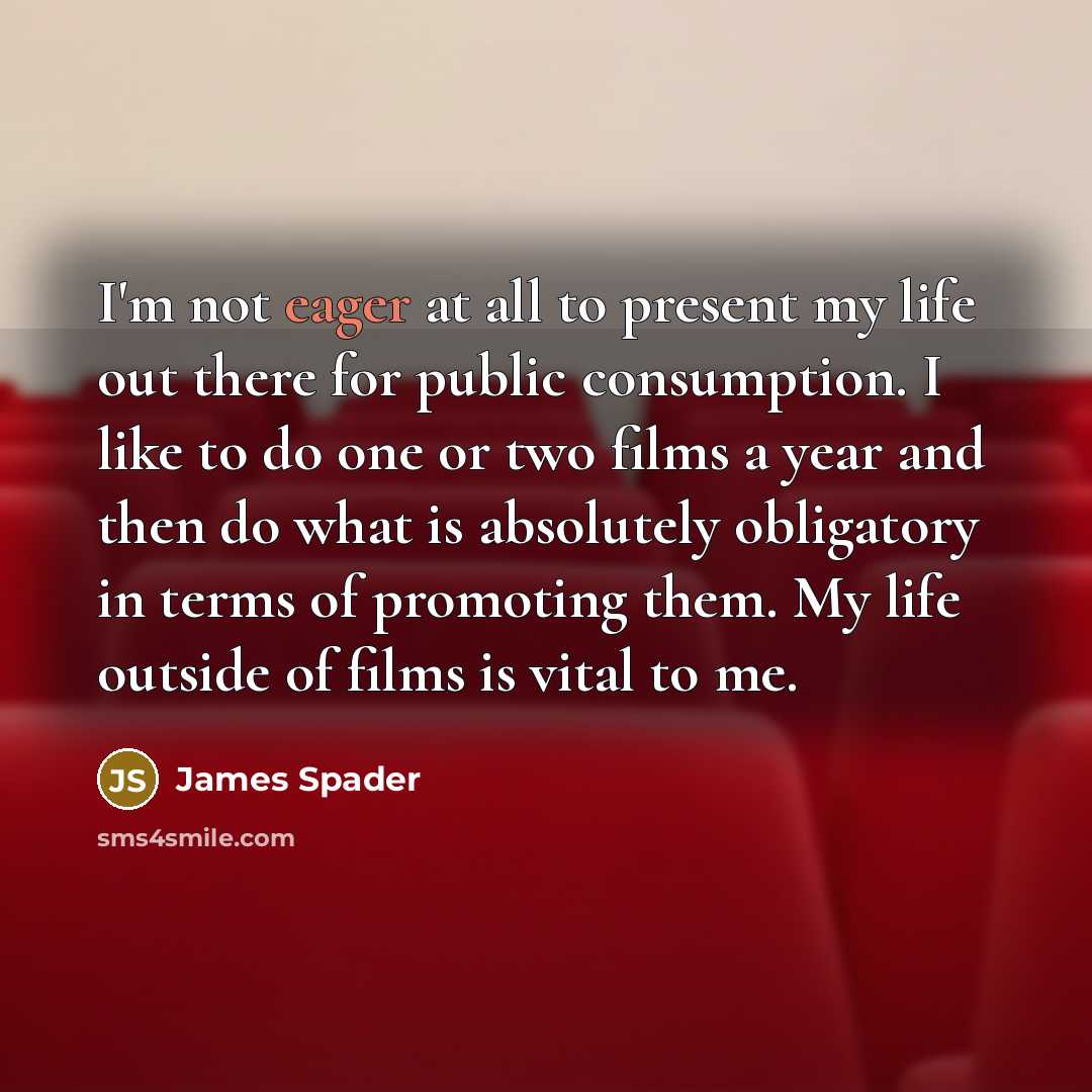 “I'm not eager at all to present my life out…” quote by James Spader