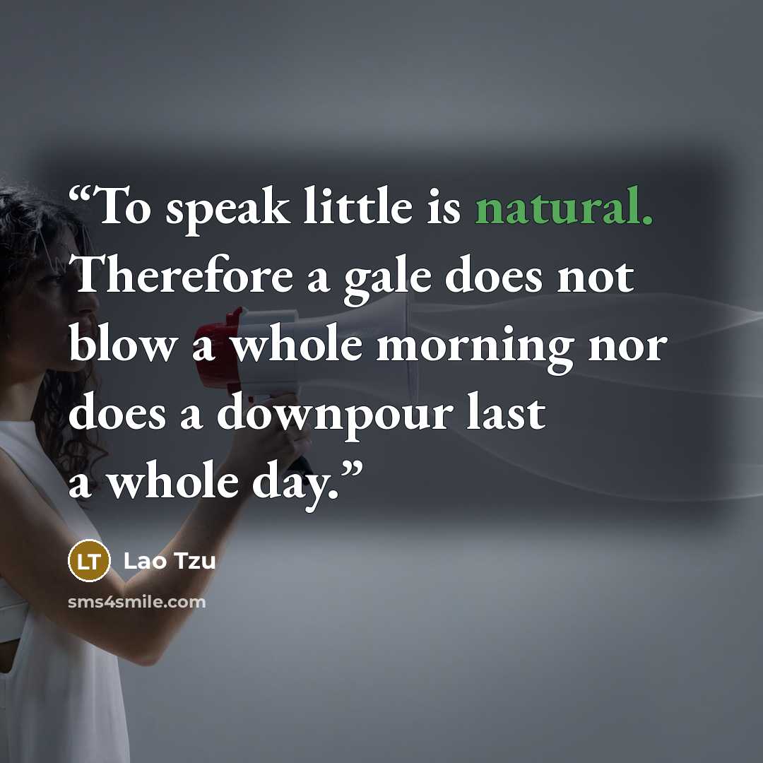 “To speak little is natural. Therefore a gale does not blow a whole morning nor does a downpour last a whole day.” quote by Lao Tzu