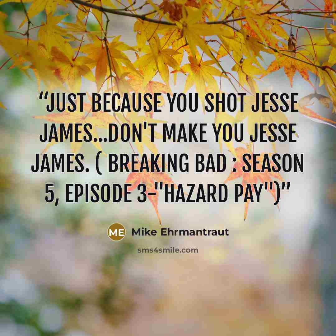 “Just because you shot Jesse James...don't make you Jesse James. ( Breaking Bad : Season 5, Episode 3-"Hazard Pay")” quote by Mike Ehrmantraut