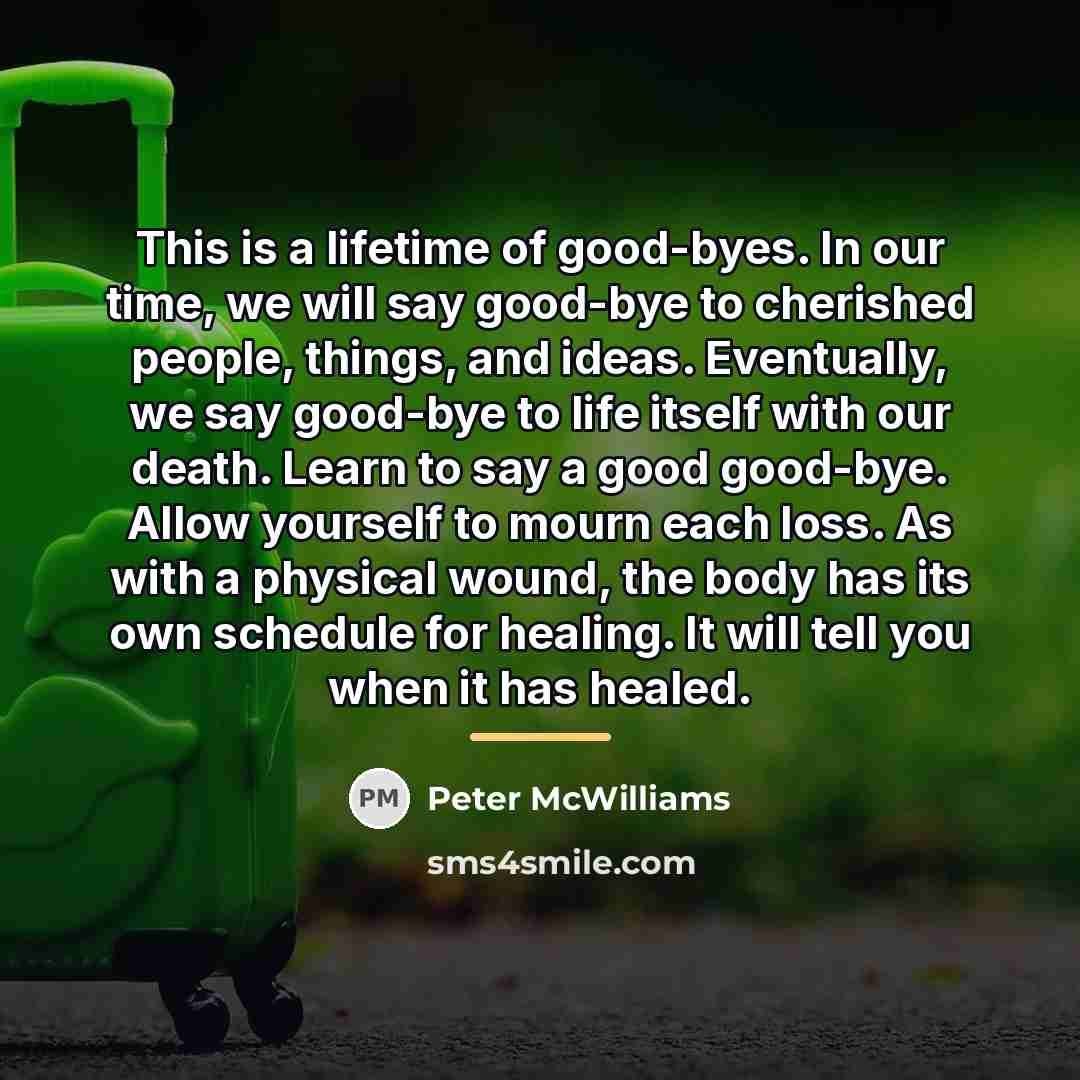 “This is a lifetime of good-byes. In our time, we…” quote by Peter McWilliams