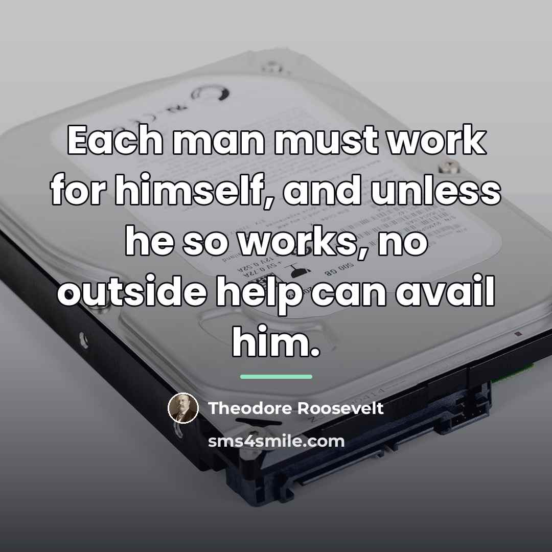 “Each man must work for himself, and unless he so…” quote by Theodore Roosevelt