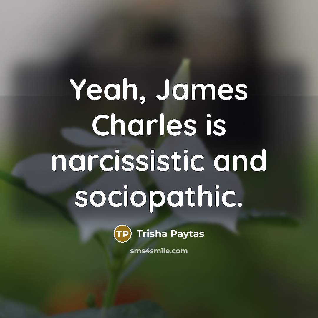 “Yeah, James Charles is narcissistic and sociopathic.…” quote by Trisha Paytas