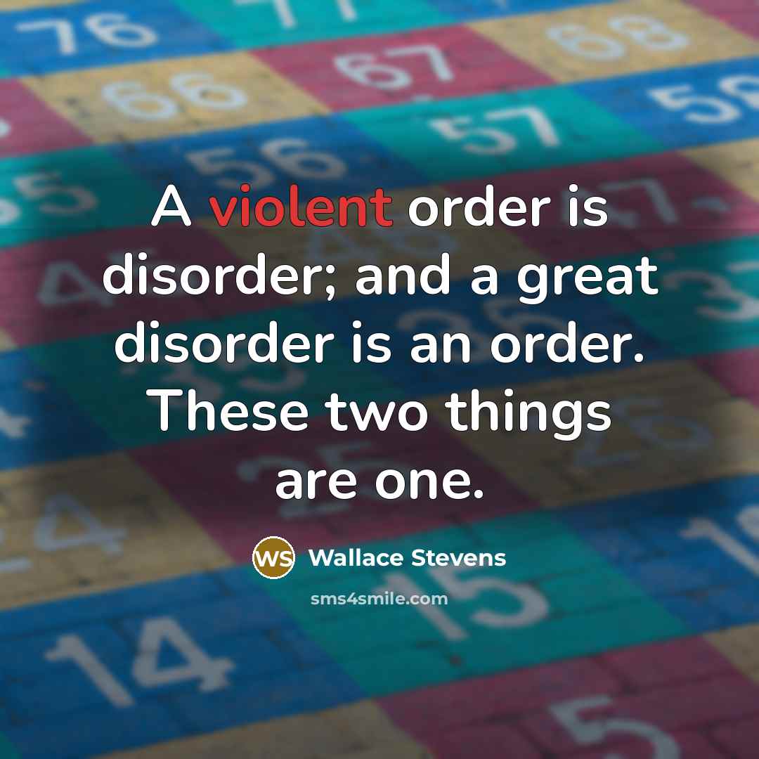 “A violent order is disorder; and a great disorder is…” quote by Wallace Stevens