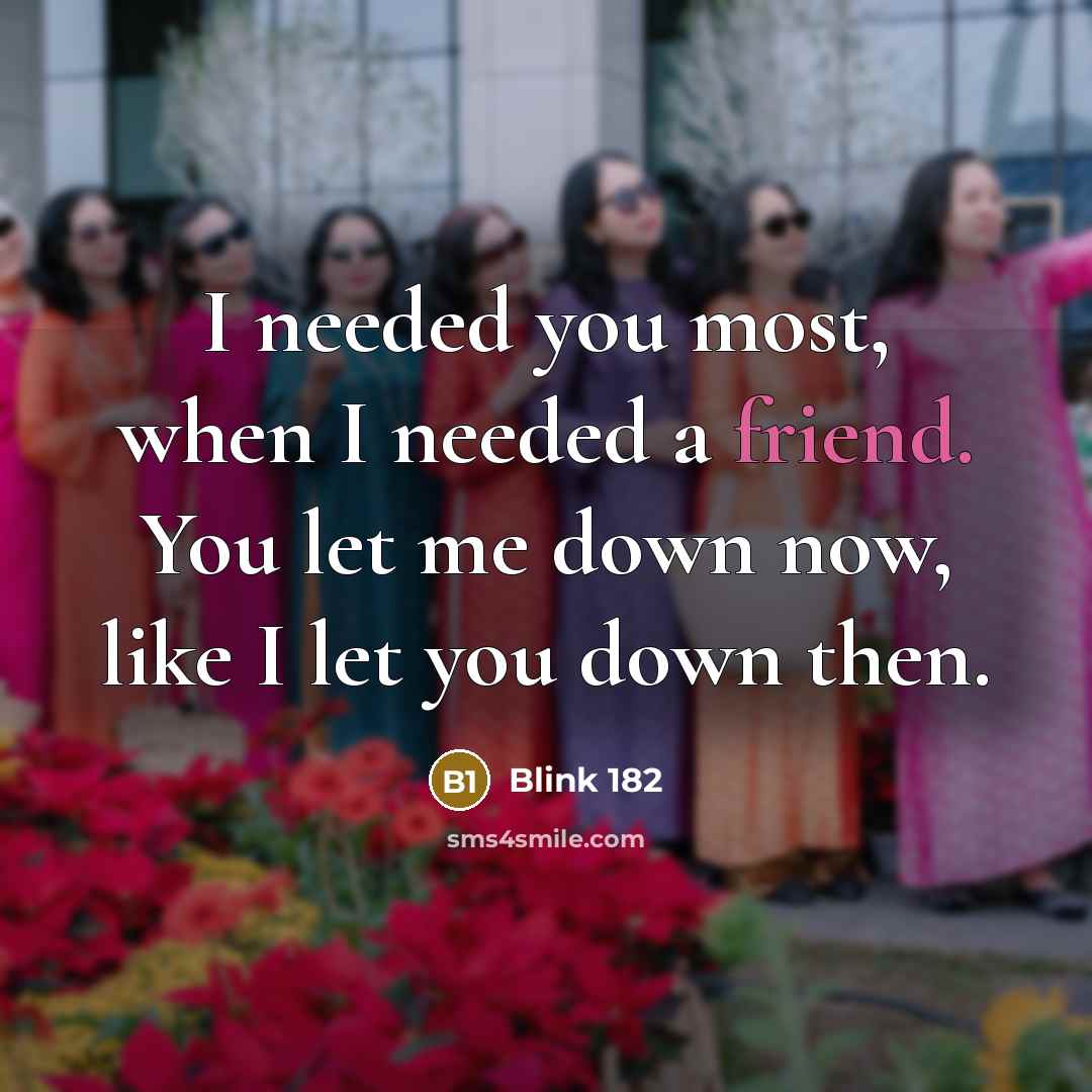 “I needed you most, when I needed a friend. You…” quote by Blink 182