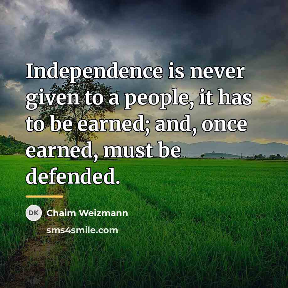 “Independence is never given to a people, it has to…” quote by Chaim Weizmann