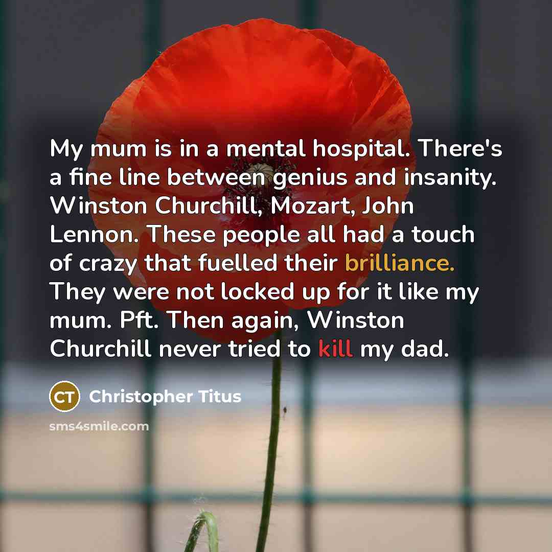 “My mum is in a mental hospital. There's a fine…” quote by Christopher Titus