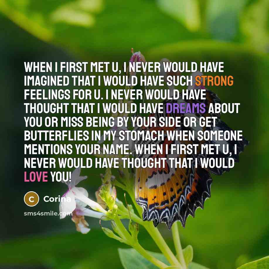 “When I first met u, I never would have imagined…” quote by Corina