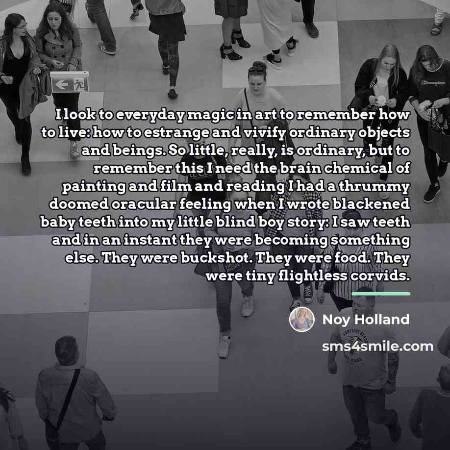 “I look to everyday magic in art to remember how…” quote by Noy Holland