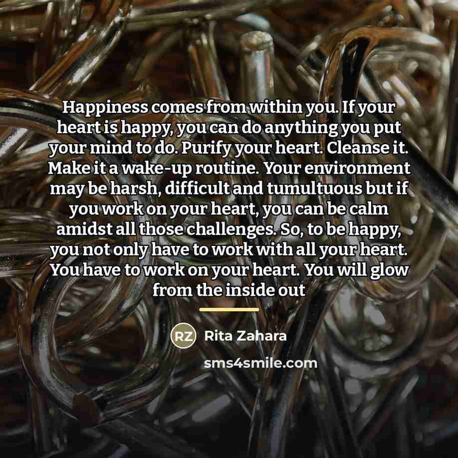 “Happiness comes from within you. If your heart is happy,…” quote by Rita Zahara