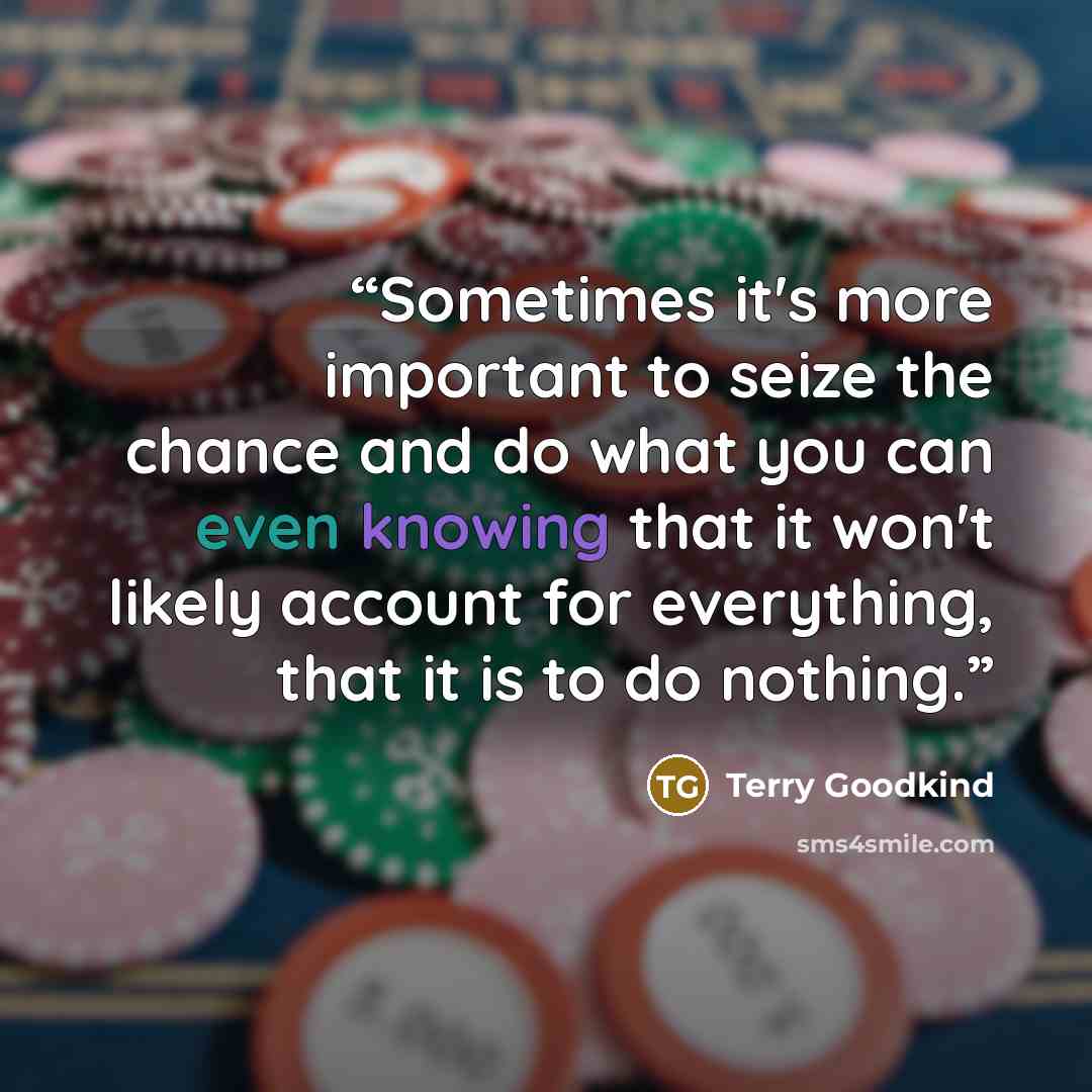 “Sometimes it's more important to seize the chance and do what you can even knowing that it won't likely account for everything, that it is to do nothing.” quote by Terry Goodkind