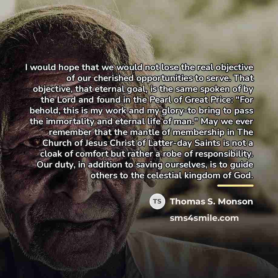 “I would hope that we would not lose the real…” quote by Thomas S. Monson