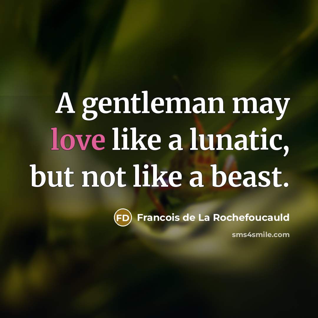 “A gentleman may love like a lunatic, but not like…” quote by Francois de La Rochefoucauld
