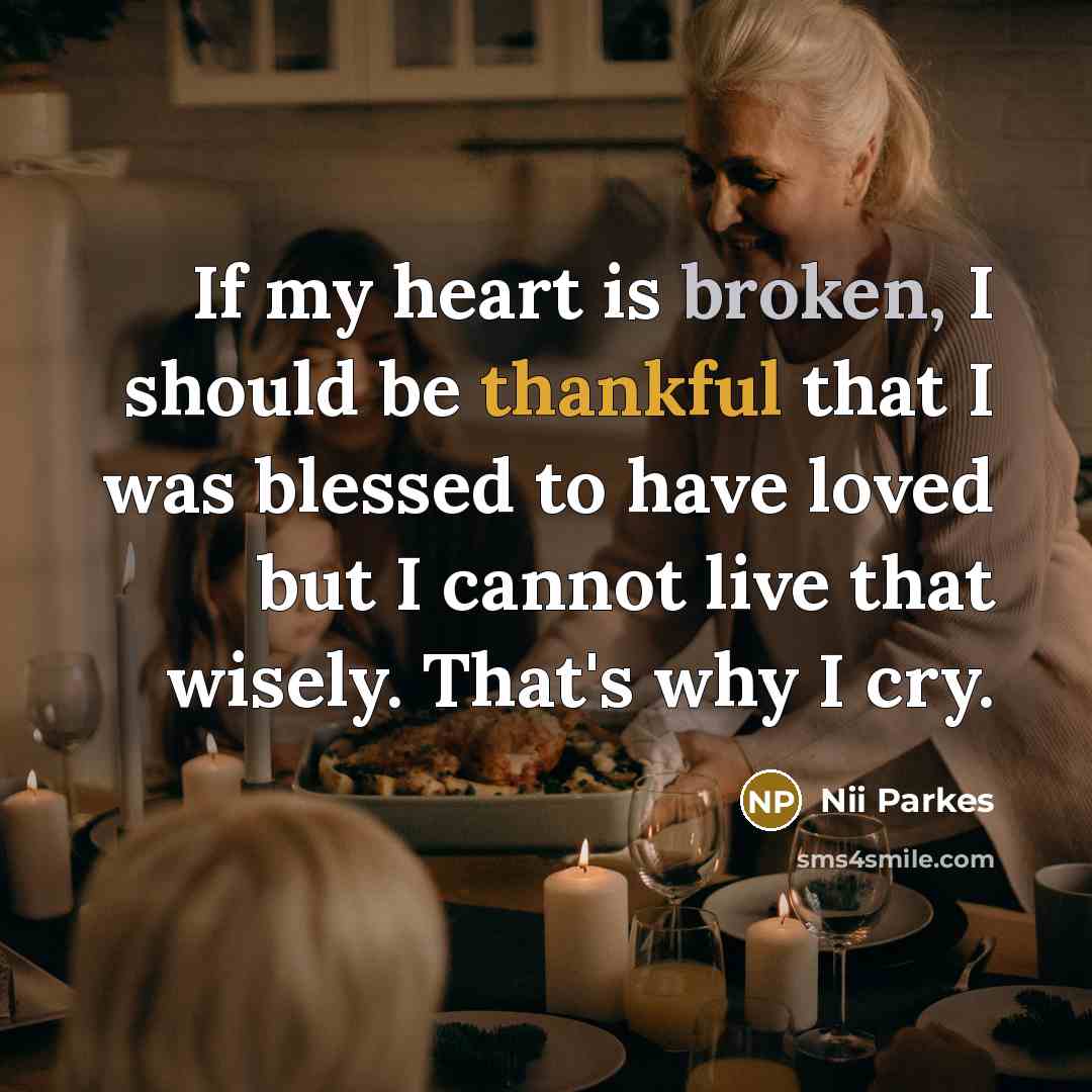 “If my heart is broken, I should be thankful that…” quote by Nii Parkes